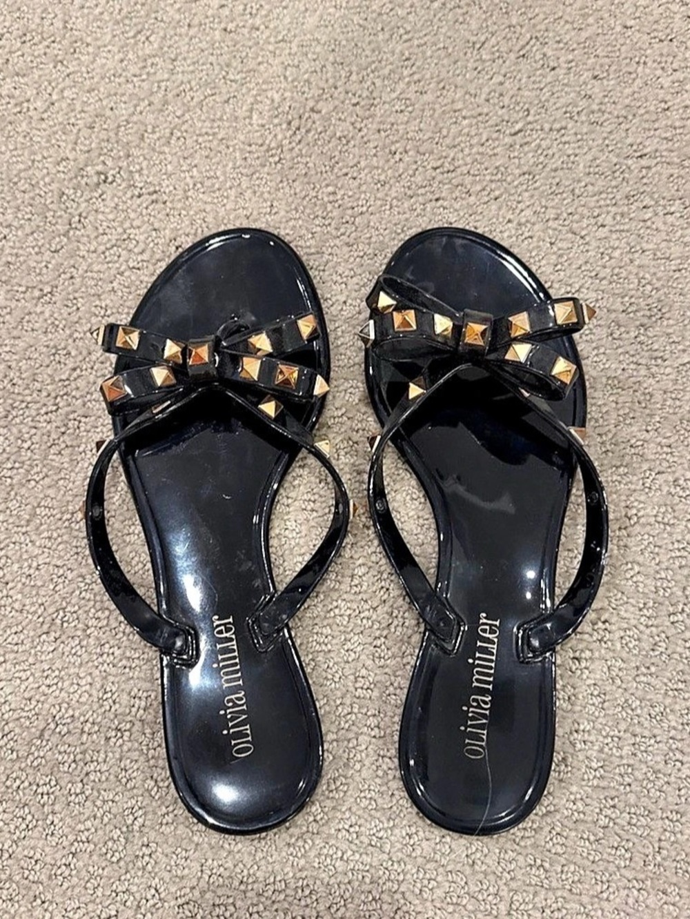 Olivia Miller Studded Bow Jelly Thong Sandals Black EU 37